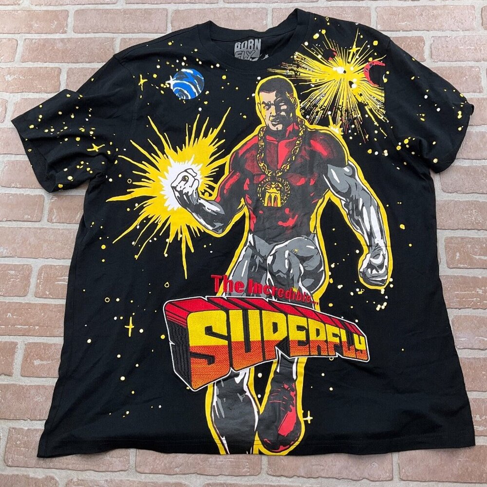 Born Fly T-Shirt Men 3XLarge Black Multi THE INCREDIBLE...SUPER FLY‎ Embroidered